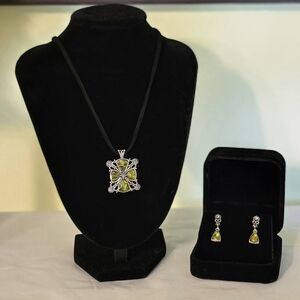 Lia Sophia Green, Purple, Silver Necklace & Earrings Set with Intricate Details